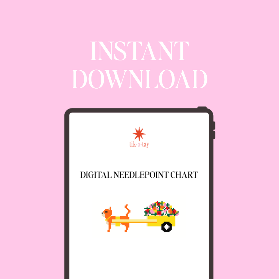 Digital Needlepoint Chart: Orange Cat Flower Cart