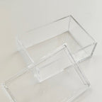 Clear acrylic rectangular box on a light surface.