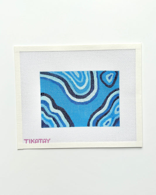 blue malachite needlepoint canvas on white background