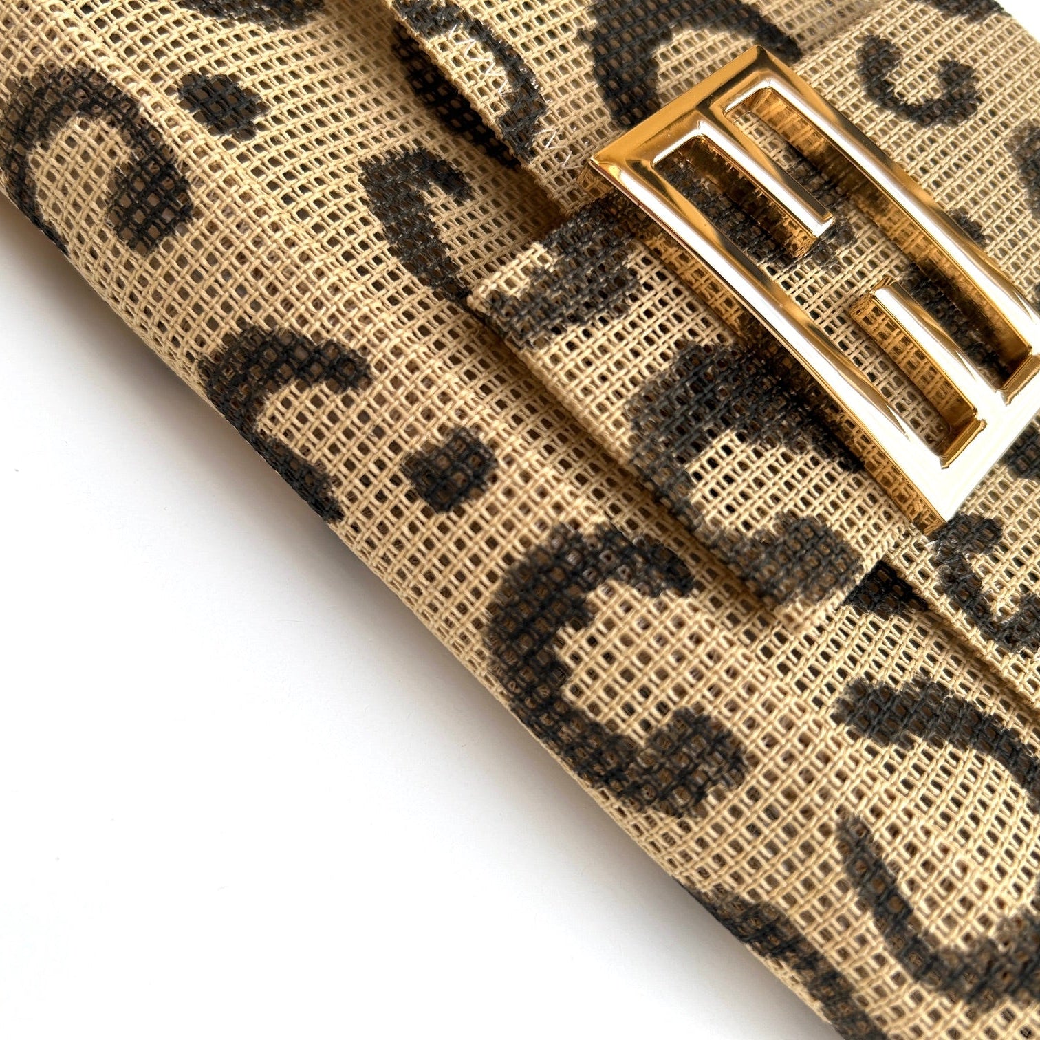 Bottom view leopard print needlepoint bag