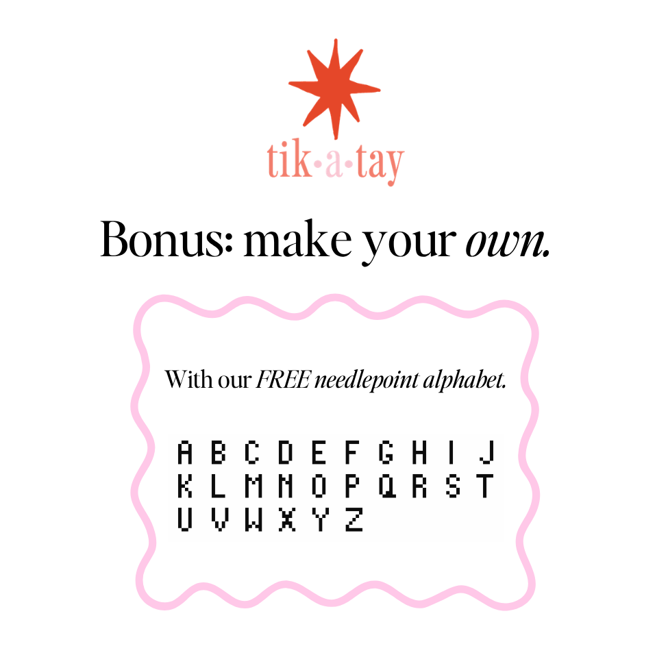 Free needlepoint alphabet chart to make your own press for button by Tikatay