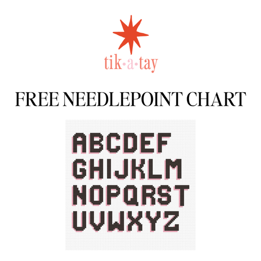 Free needlepoint alphabet chart from Tikatay Needlepoint.