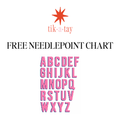 Free needlepoint alphabet chart with modern chunky letters and optional shadow from Tikatay.