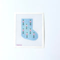 Mini Nutcracker Mini Stocking needlepoint canvas in Blue on white background. 