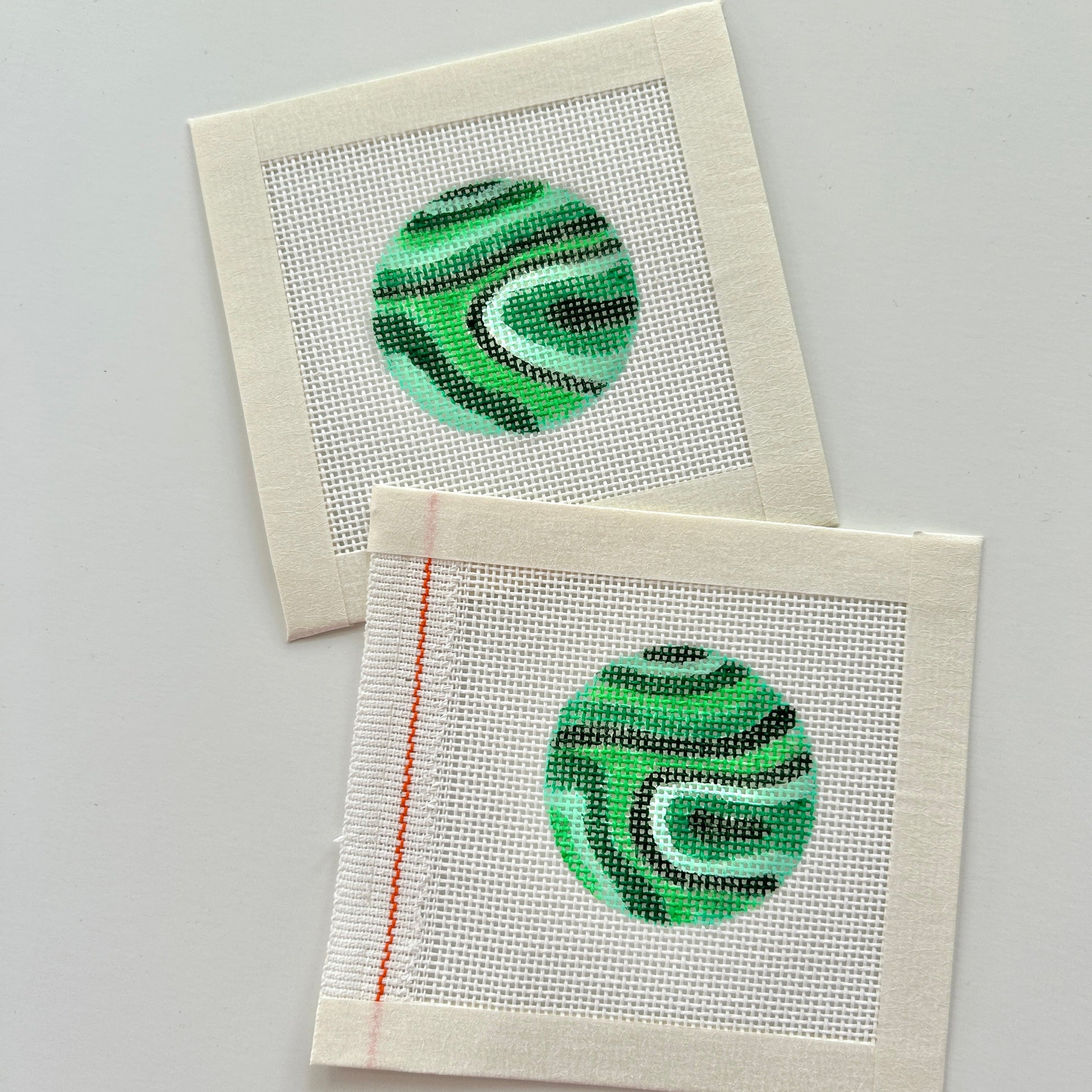 Mini Malachite round bag charm needlepoint canvases.