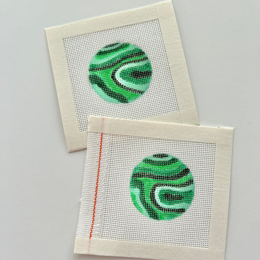 Mini Malachite round bag charm needlepoint canvases.