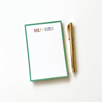 Notepad with "NDLPT NOTES"  and green border on white background.