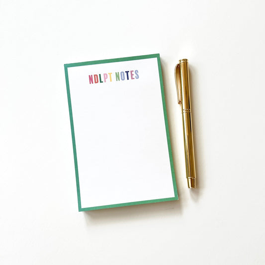 Notepad with "NDLPT NOTES"  and green border on white background.