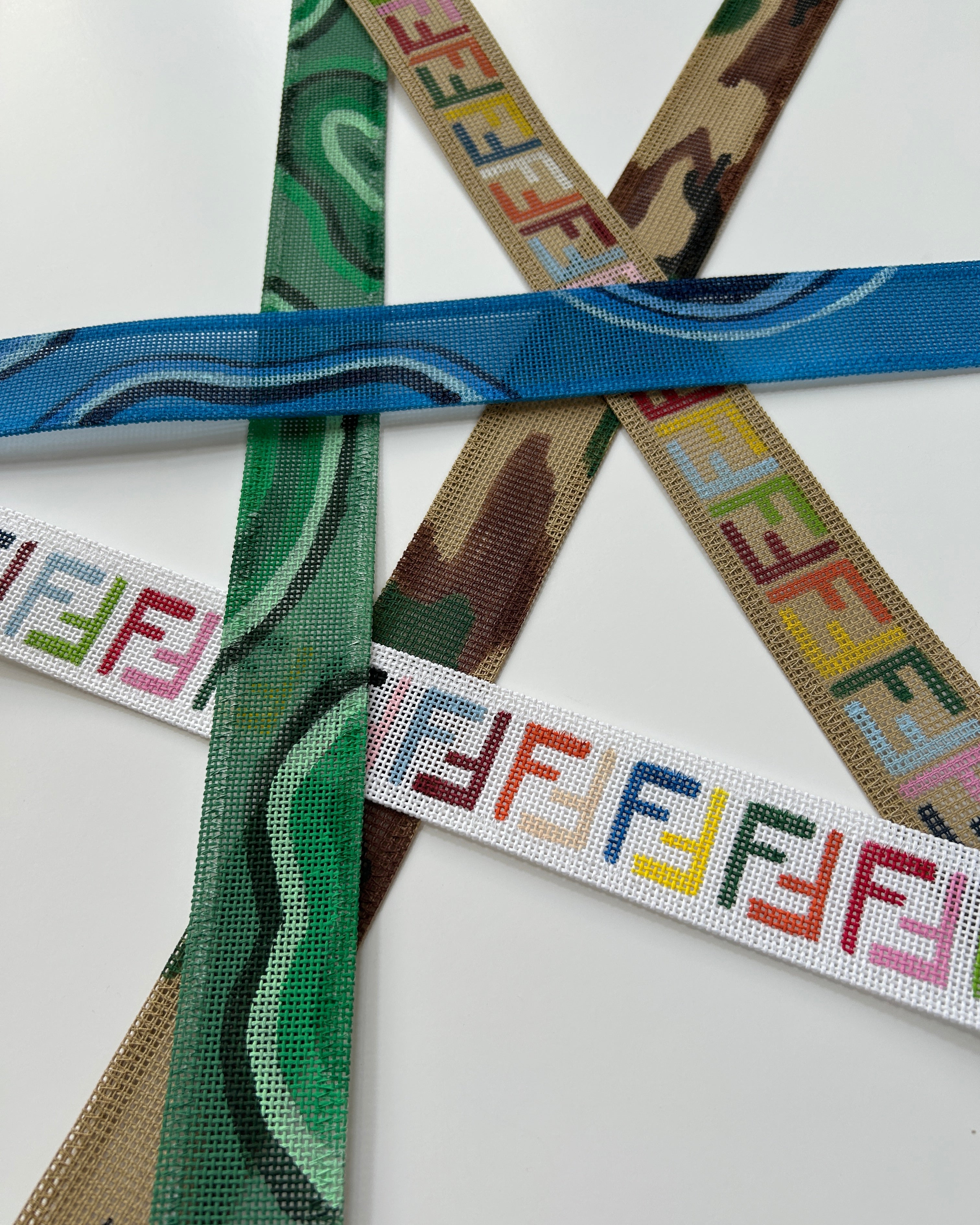Ready to Stitch Long Needlepoint Strap Blue Malachite